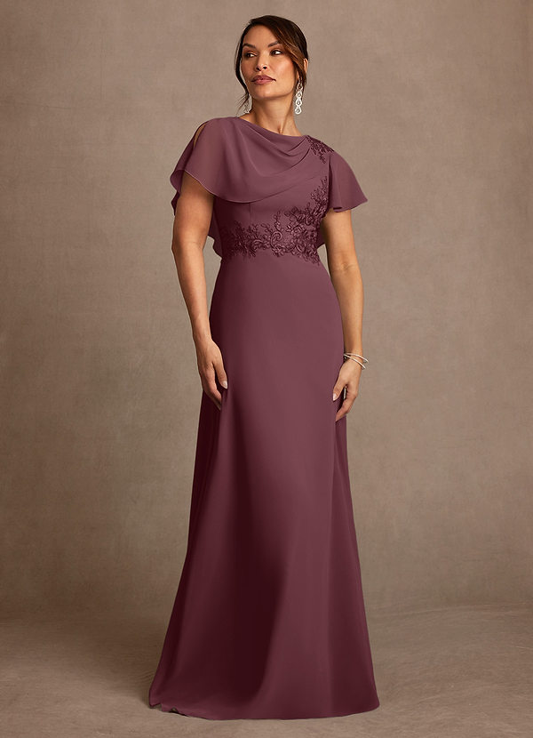 Azazie Frieda Robes de mère de la mariée Robe Trapèze en Mousseline de soie Appliqué Sangria image1