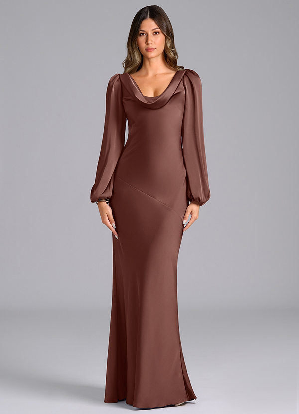Azazie Melani Vestidos Dama de Honor Vestido de Expresado de Satén Elástico de Corte Sirena con Manga larga image1