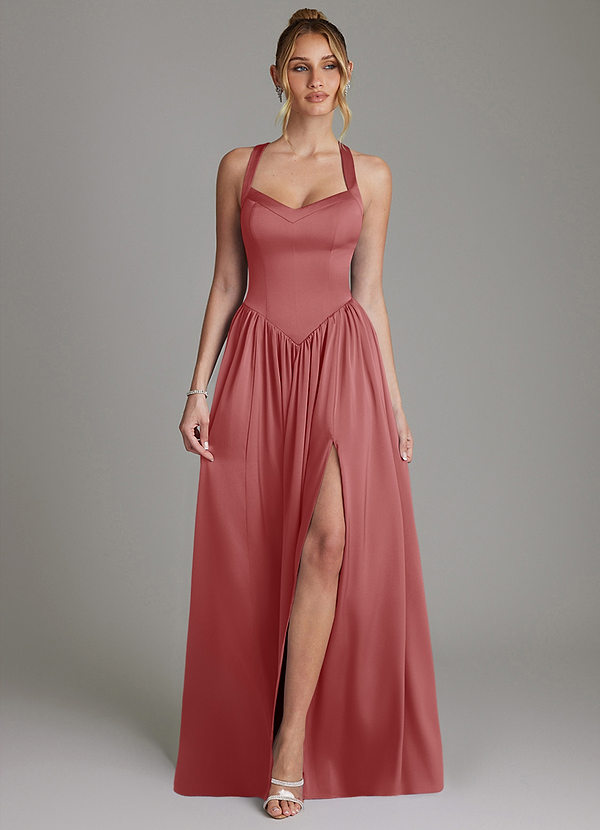 Azazie Francis Bridesmaid Dresses Antique Rose A-Line Corset Stretch Satin Dress image1