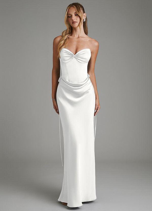 Azazie Natasha Vestidos de dama de honor Vestido Blanco de Satén Elástico de Corte Sirena con Corsé image1