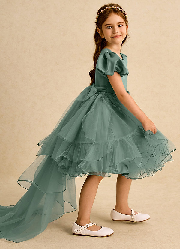 Azazie Cocoa Vestidos de Niña de Flores Vestido de Eucalipto de Tul de Princesa con Plisado image1