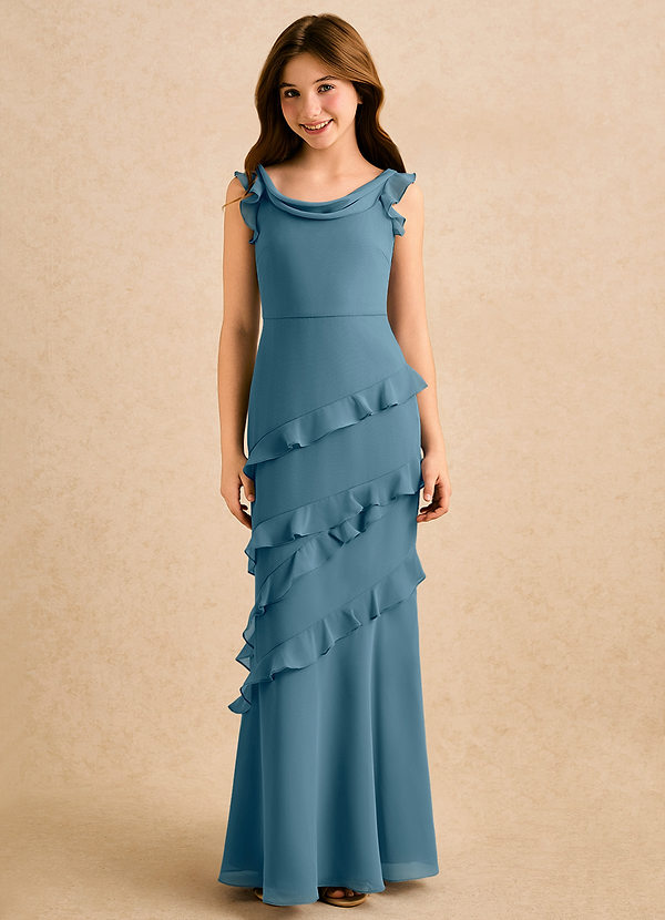 Azazie Aria Girls Formal Sukienki dla dziewczynek sypiących kwiaty Syrena Marszczony Szyfon Długość podłogi Sukienka image1