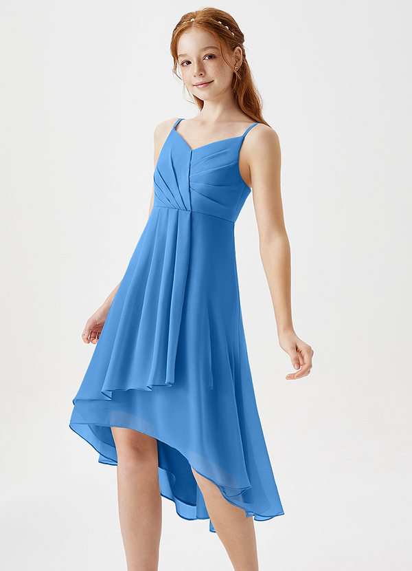 Azazie Mariam Junior Abito A-Line in Chiffon Plissettato Blue Jay image1