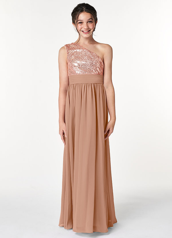 Vestidos De Dama De Honor Junior Con Escote Griego Y Largo Hasta El Suelo Champán main image 1
