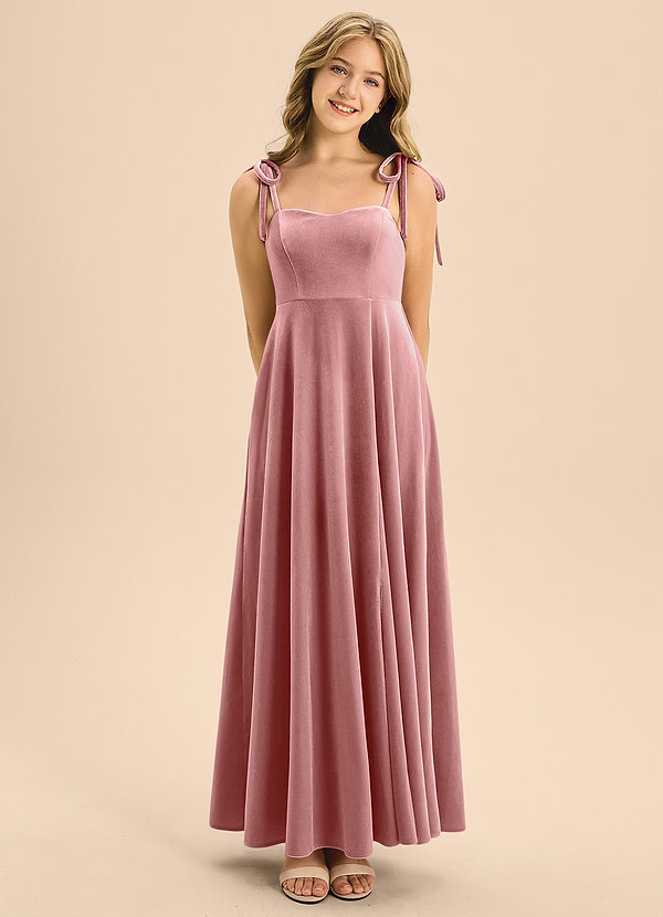Azazie Rosey Junior Dusty Rose A-Line Sweetheart Neckline Velvet Dress image1