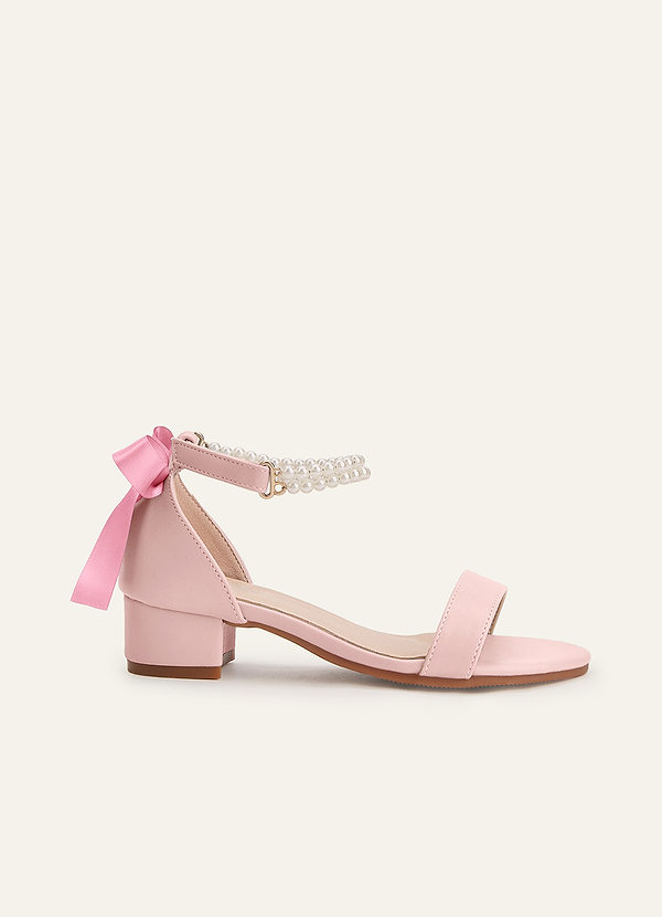 front Pearl and Bow Open Toe Girl's Block Heels for Toddler Little Big Kid