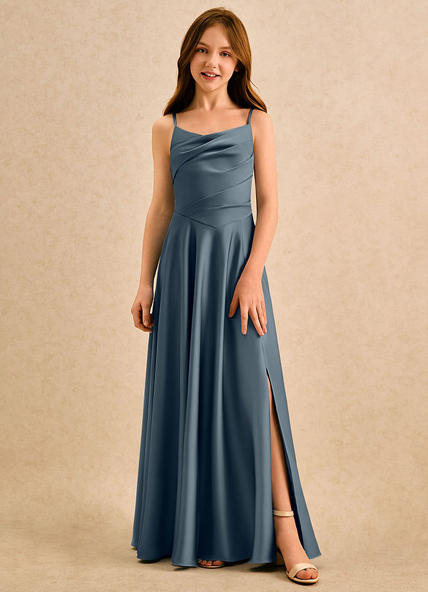 Azazie Coconut Girls Formal Sukienki dla dziewczynek sypiących kwiaty Linia A Pofałdowany Satyna elastyczna Długość podłogi Sukienka image1