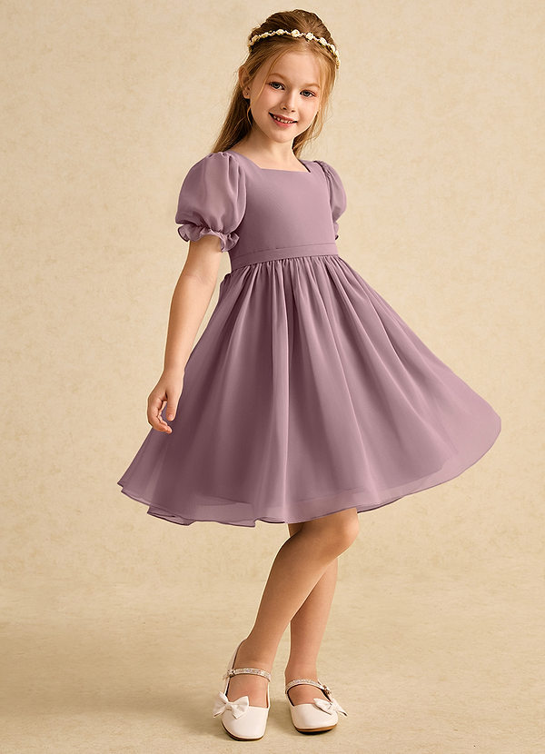 Azazie Jolie Blumenkinder Kleider A-Linie mit ärmel Chiffon Kleid Altrosa image1
