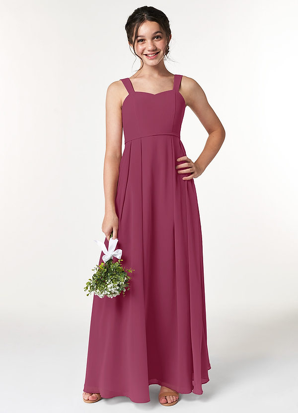 Azazie Simoan Junior Abito A-Line in Chiffon Scollo a Cuore Gelso image1