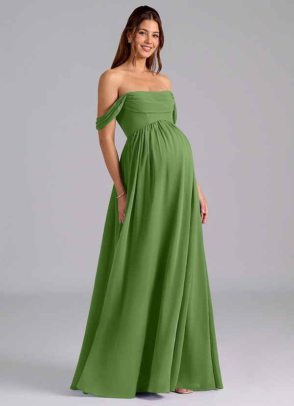 Azazie Saige Maternity Bridesmaid Dresses A-Line Pleated Chiffon Floor-Length Dress image1