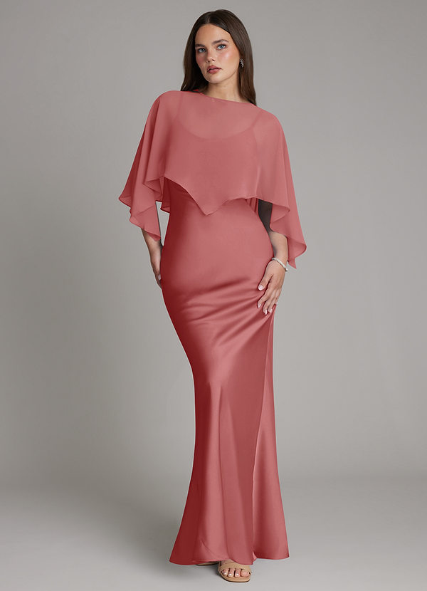 Azazie Ambra Bridesmaid Dresses Antique Rose Mermaid Pleated Stretch Satin Dress image1