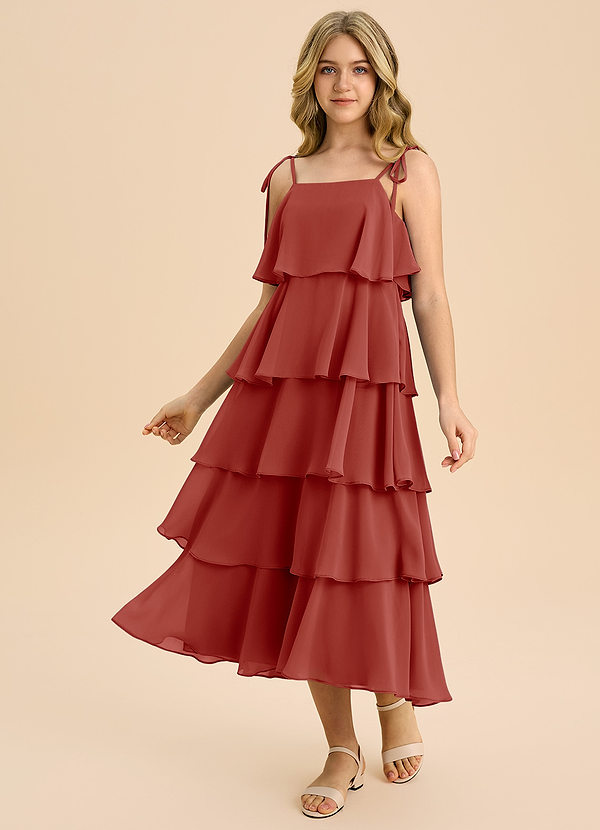 Azazie Shortcake Junior Klä av A-Line i Chiffong Rosett image1