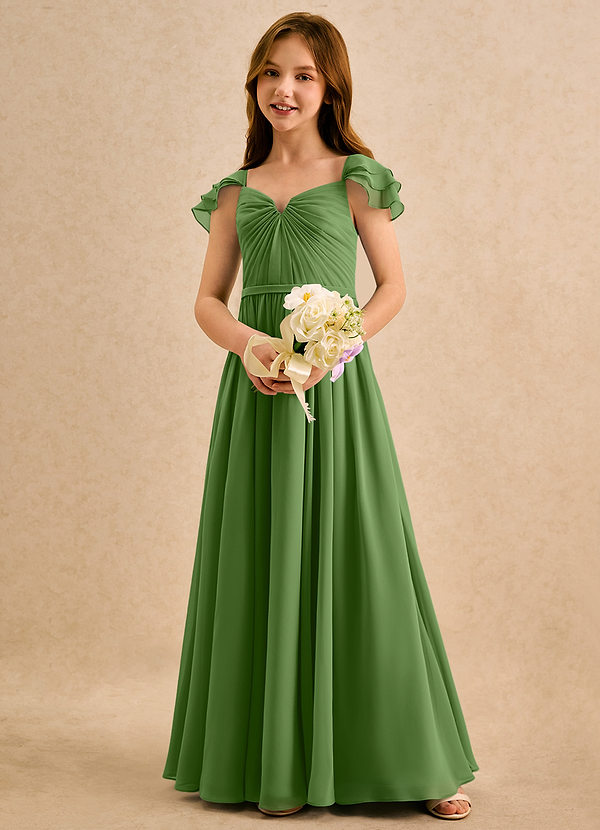 Azazie Meimei Girls Formal Vestidos de Niña de Flores Vestido de Albahaca de Gasa de Corte en A con Plisado image1