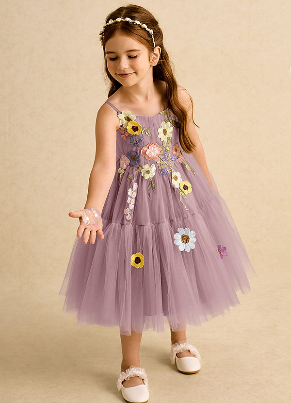 Azazie Osea Flower Girl Dresses Dusty Rose Ball-Gown Pleated Tulle Dress image1