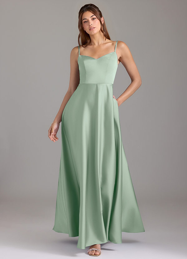 Azazie Marley Brautjungfernkleider Wandelbar A-Linie Schulterfrei Stretch-Satin Kleid Agave image1