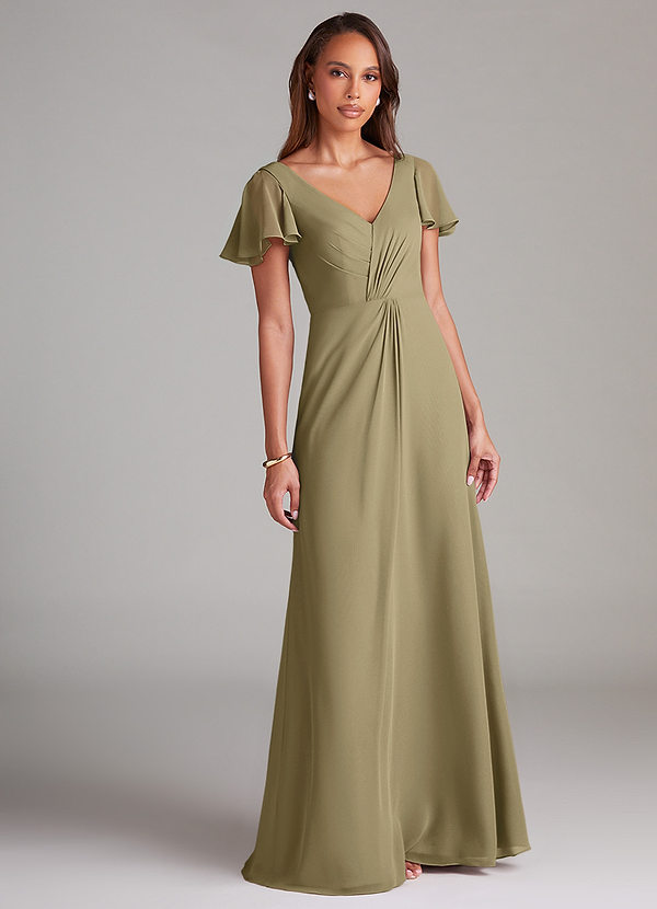 Azazie Soren Bridesmaid Dresses Moss Green A-Line Ruched Chiffon Dress image1