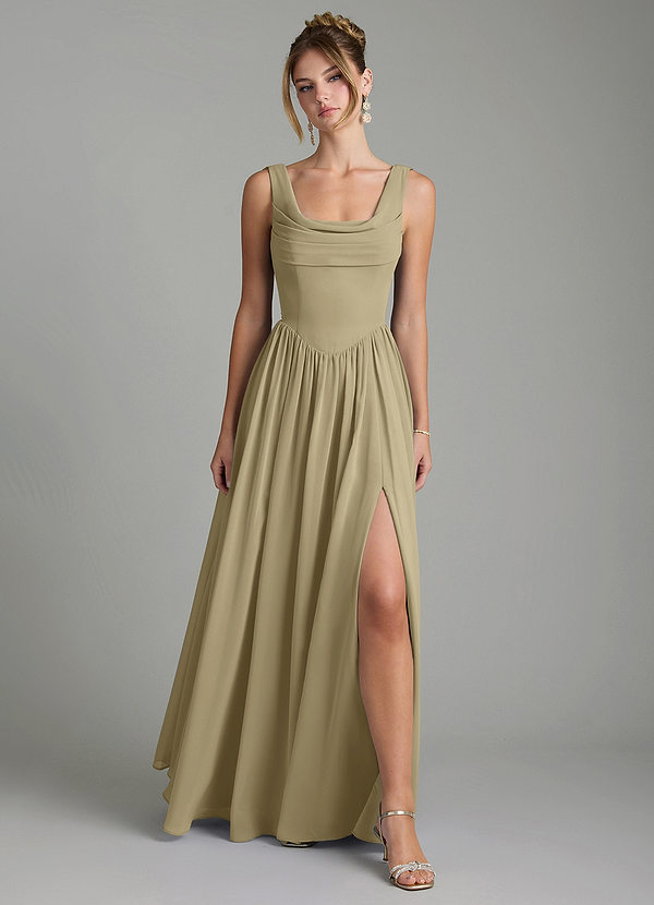 Azazie Novi Bridesmaid Dresses Moss Green A-Line Pleated Chiffon Dress image1