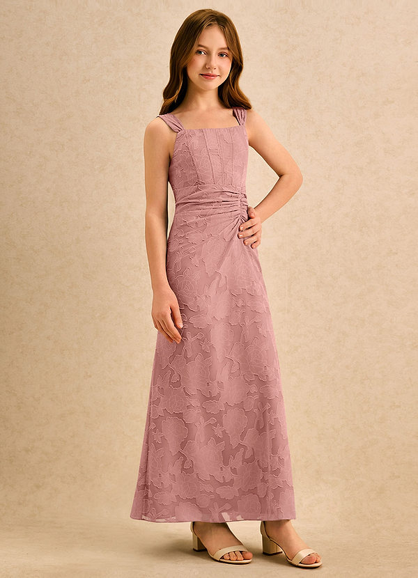 Azazie Brookie Girls Formal Vestidos de Niña de Flores Vestido de Rosetón de Devorado Floral de Corte en A con Sin mangas image1