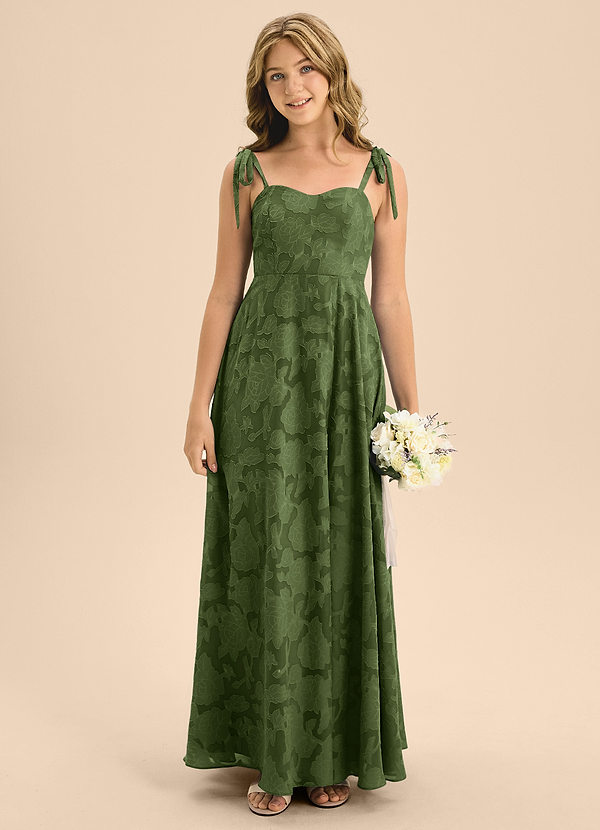 Azazie Rosey Junior A-Linie Herzausschnitt Blumen-Burnout Kleid Olivgrün image1