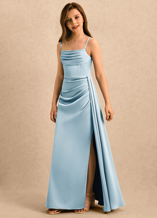 Azazie Shyla Girls Formal Blomsterpigekjoler Skede Plisseret Stræk satin Gulv-længde Kjole image1