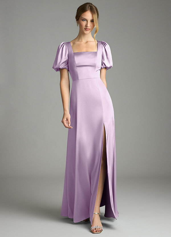 Azazie Fyona Brautjungfernkleider A-Linie Plissee Stretch-Satin Kleid Frostiges Flieder image1