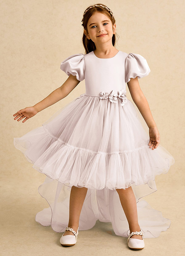 Azazie Cocoa Vestidos de Niña de Flores Vestido de Pétalo De Rosa de Tul de Princesa con Plisado image1