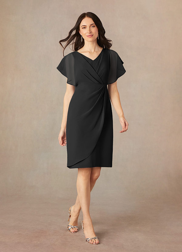 Azazie Julia Mother of the Brides Dresses Black Sheath V-Neck Pleated Chiffon Dress image1