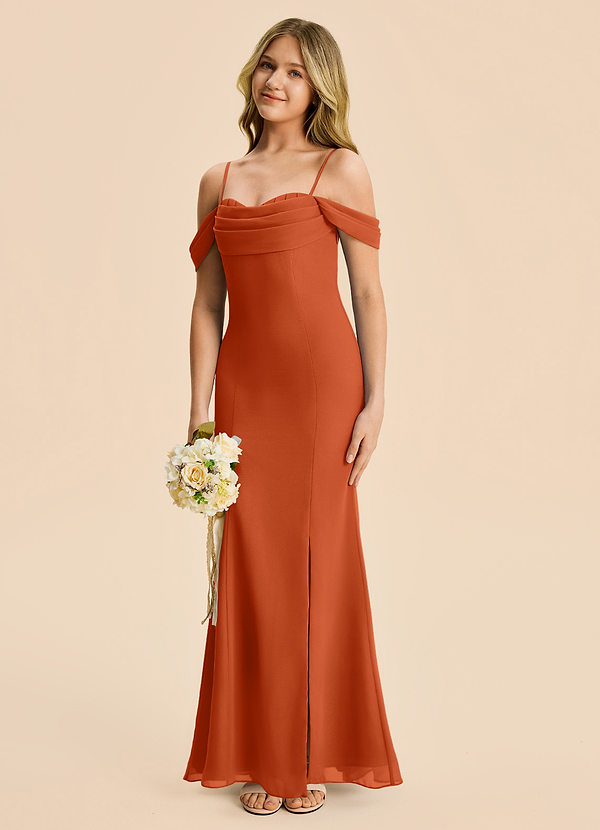 Nira Junior Burnt Orange Mermaid Ruched Chiffon Dress image1