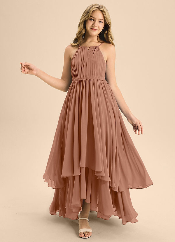 Azazie Elliora Junior Bronzer A-Line Pleated Chiffon Dress image1