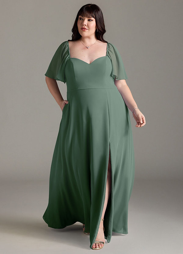 Azazie Chloe Bridesmaid Dresses Eucalyptus A-Line Sweetheart Neckline Chiffon Dress image1