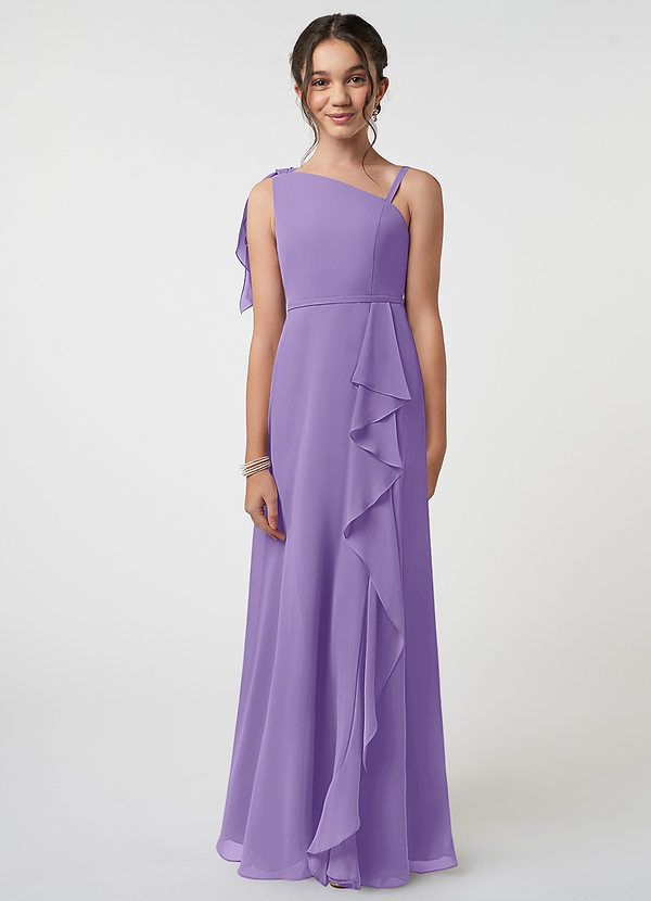 Azazie Aidy Junior Tahiti A-Line Bow Chiffon Dress image1