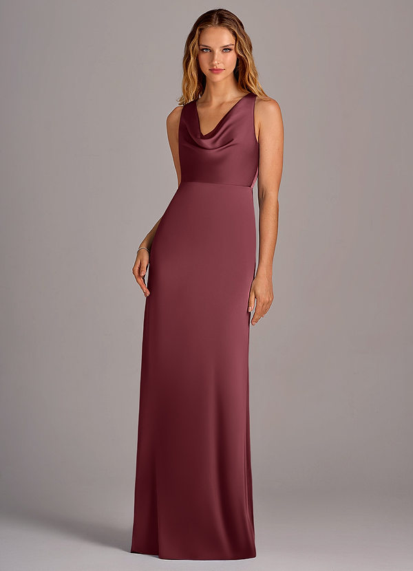 Azazie Wrenlee Bridesmaid Dresses Merlot A-Line Stretch Satin Dress image1