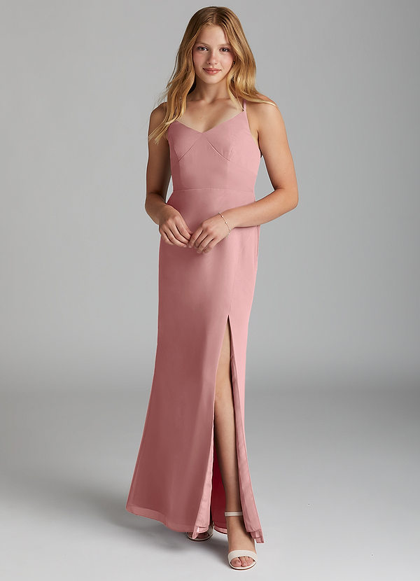 Azazie Becca Junior Robe Sirène en Mousseline de soie Rose Poussiéreuse image1