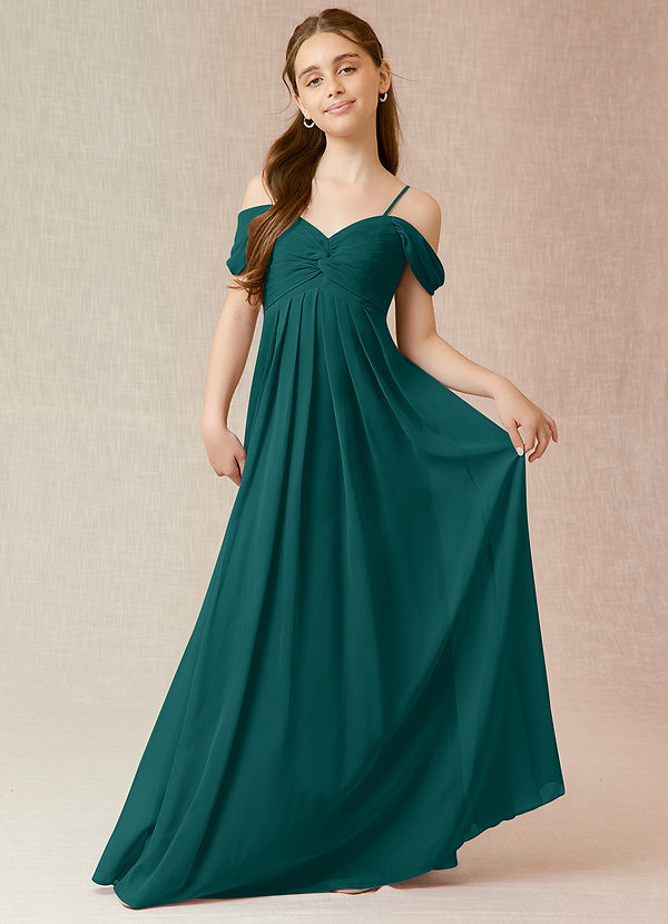 Azazie Kaitlynn Junior Peacock A-Line Off the Shoulder Chiffon Dress image1
