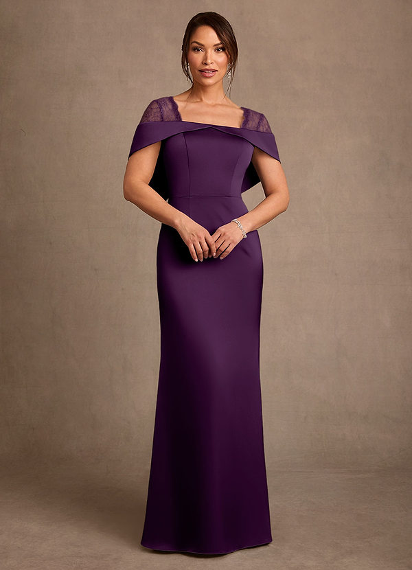 Azazie Henrieta Mother of the Brides Dresses Grape Sheath Lace Stretch Satin Dress image1
