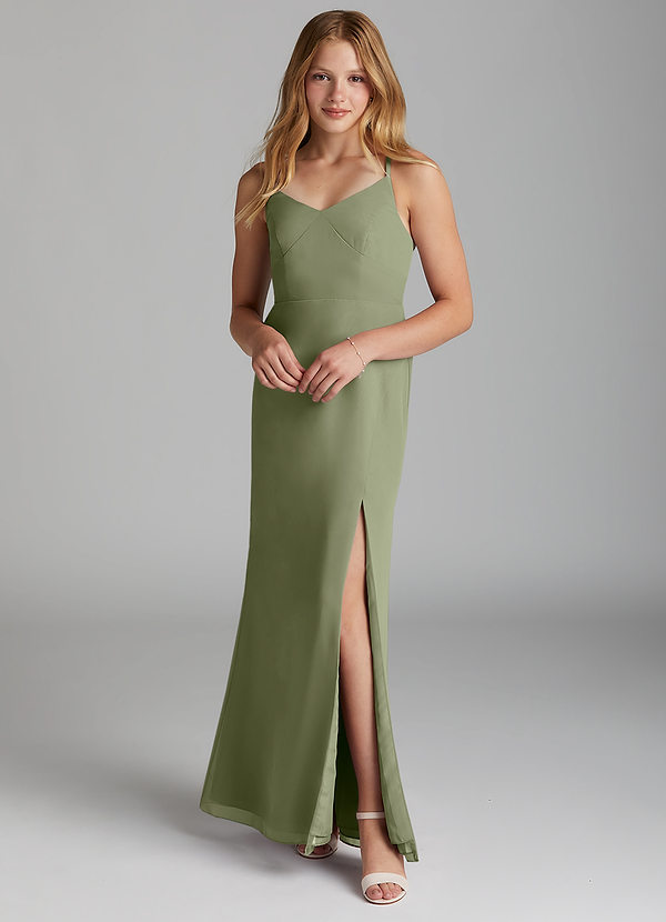 Azazie Becca Junior Robe Sirène en Mousseline de soie Pistache image1