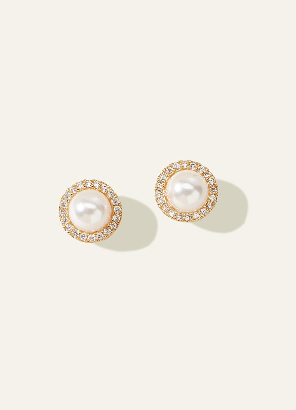 front Pearl Halo Stud Earrings