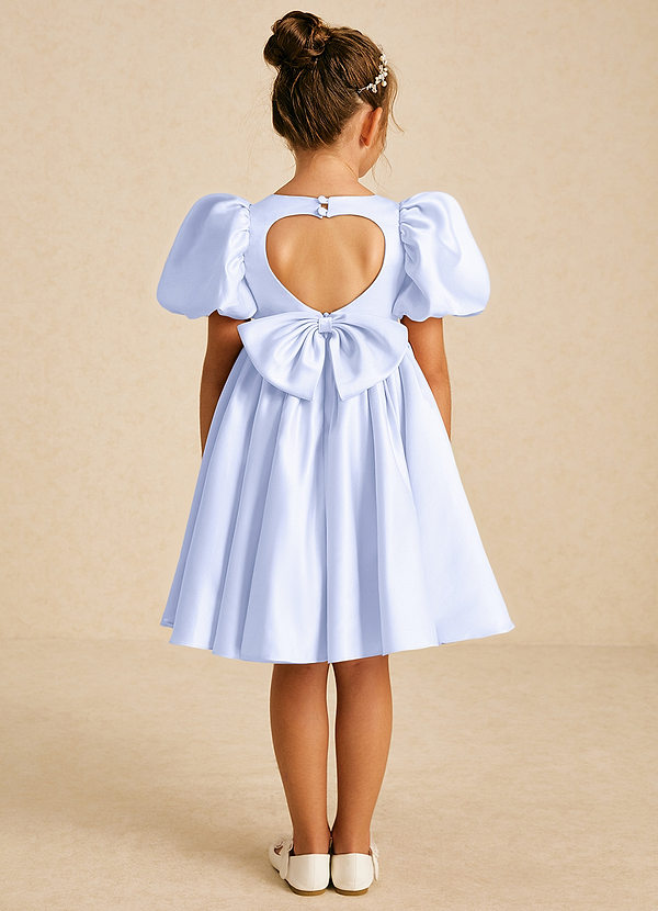 Azazie Muffin Flower Girl Dresses Lavender A-Line with Sleeves Matte Satin Dress image1