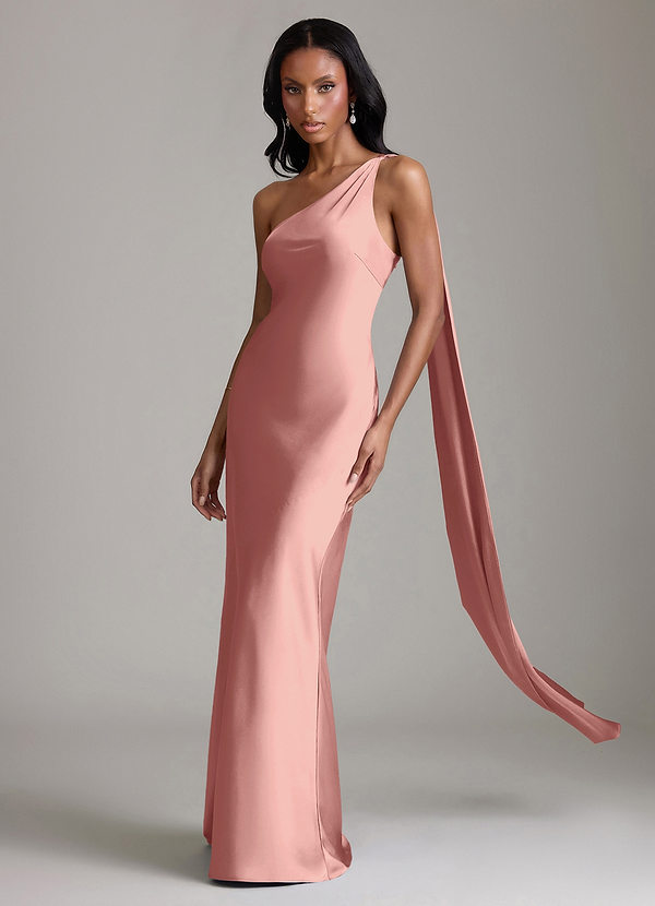 Azazie Galinda Brudtärneklänningar Klä av Sjöjungfru i Stretch Satin Ena axeln Rosett image1