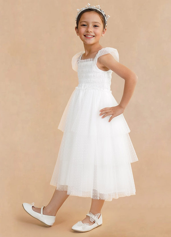 Azazie Dee Dee Flower Girl Dresses Vestido de Marfil de Tul de Acampanado con Plisado image1