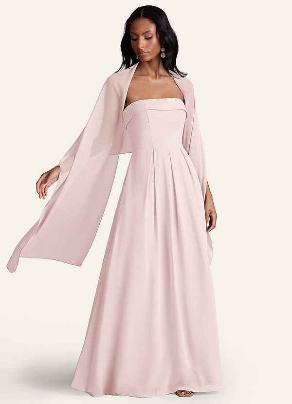Azazie Milfred Blushing Pink Sheath Boatneck Stretch Satin Dress