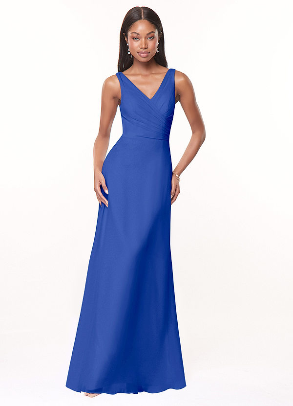 Azazie Nala Bridesmaid Dresses Royal Blue A-Line Pleated Chiffon Dress image1