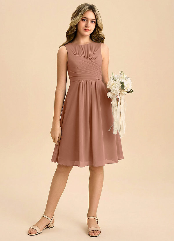 Azazie Skyla Junior Vestido de Bronceador de Gasa de Corte en A con Plisado image1