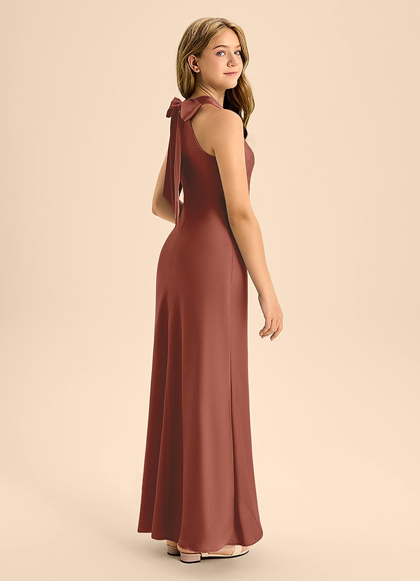 Azazie Doretta Junior Vestido de Castaño de Satén Elástico de Corte En A con Plisado image1