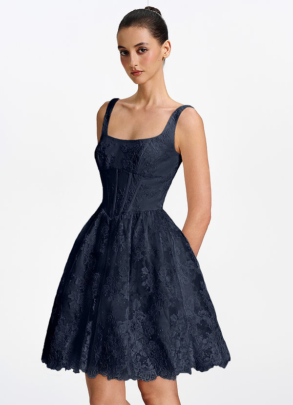 Laetitia Navy Square Neck Lace Corset Lace-Up Mini Dress image1