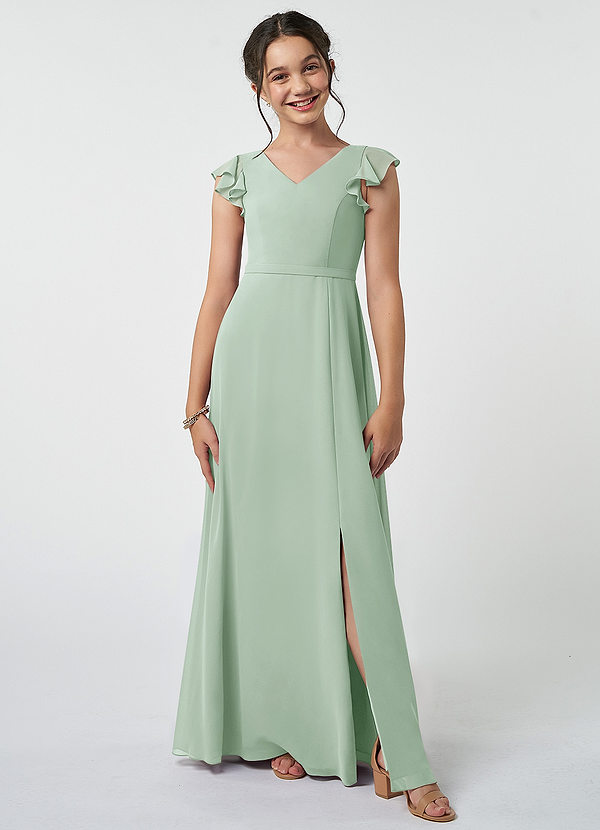 Azazie Claudine A-Linie Plissee Chiffon Kleider Agave image1