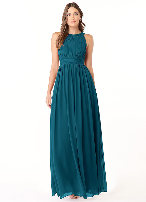 Azazie Luz Brautjungfernkleider A-Linie Spitze Chiffon Kleid Tintenblau image1