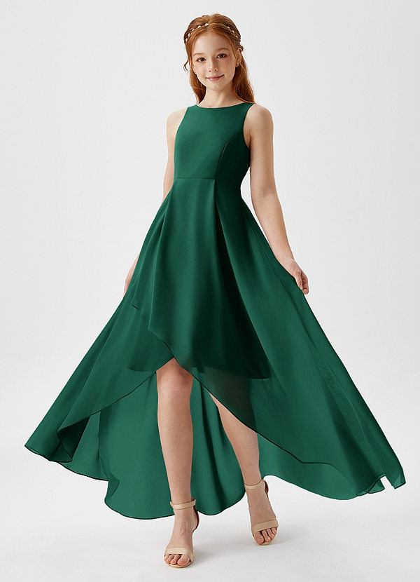 Azazie Lizette Junior Emerald A-Line Pleated Chiffon Dress image1