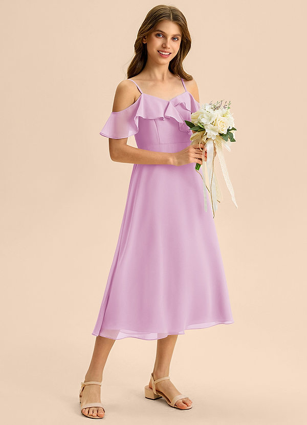 Azazie Kamilla Junior Jurk van Chiffon met A-Lijn Off the Shoulder Snoep Roze image1