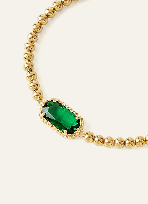 front Gemstone and Gold Beaded Stretch Bracelet